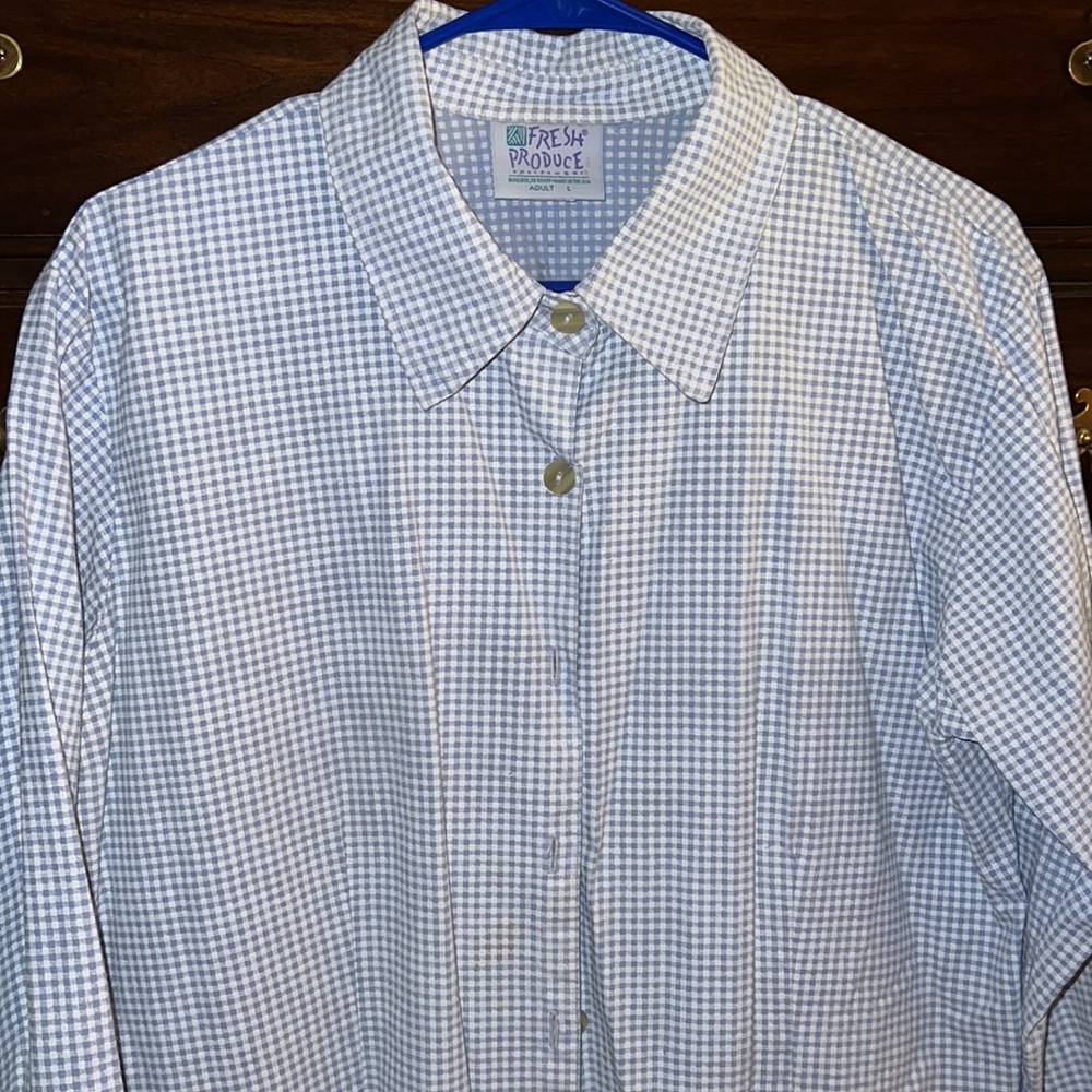 Fresh Produce Gingham 3/4 length sleeves fitted button down shirt